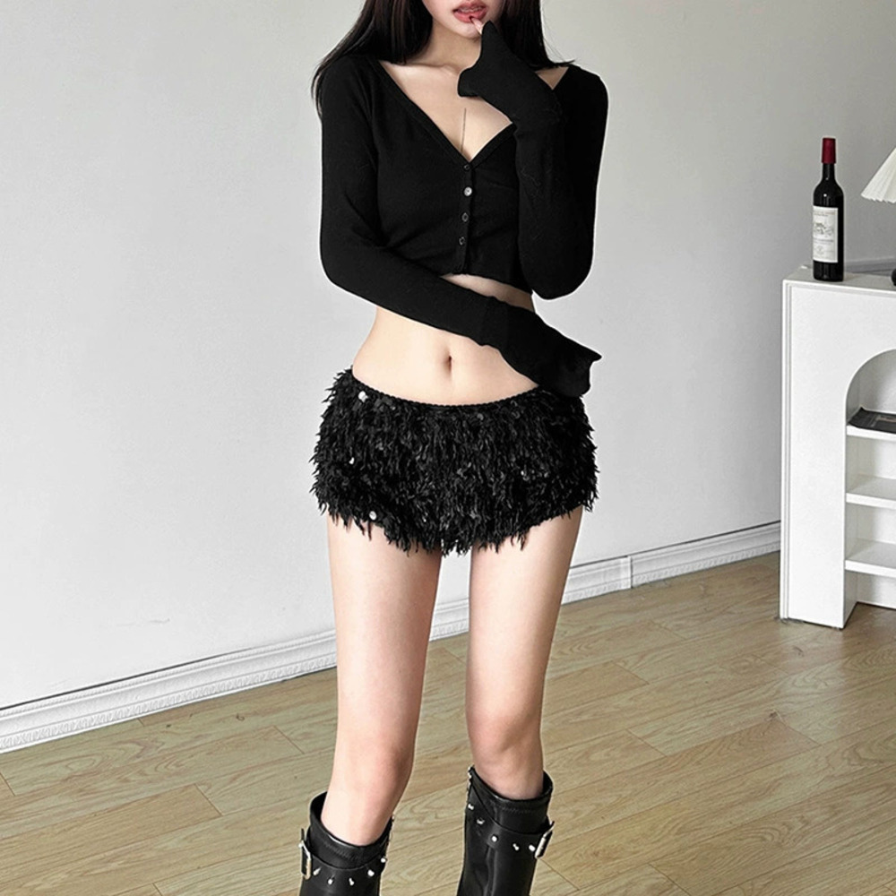H&M Fall Sexy Feather Trim Solid Slim Fit Versatile Casual Pants